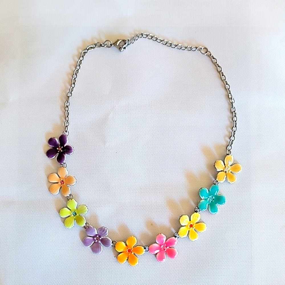 Enameled multicolored  with rhinestones necklace.